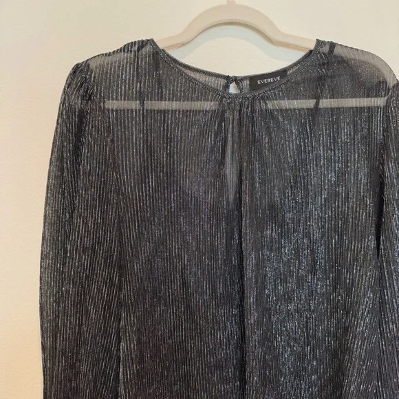 Evereve Black Sheer Blouse with Subtle Shimmer - Picture 3 of 8